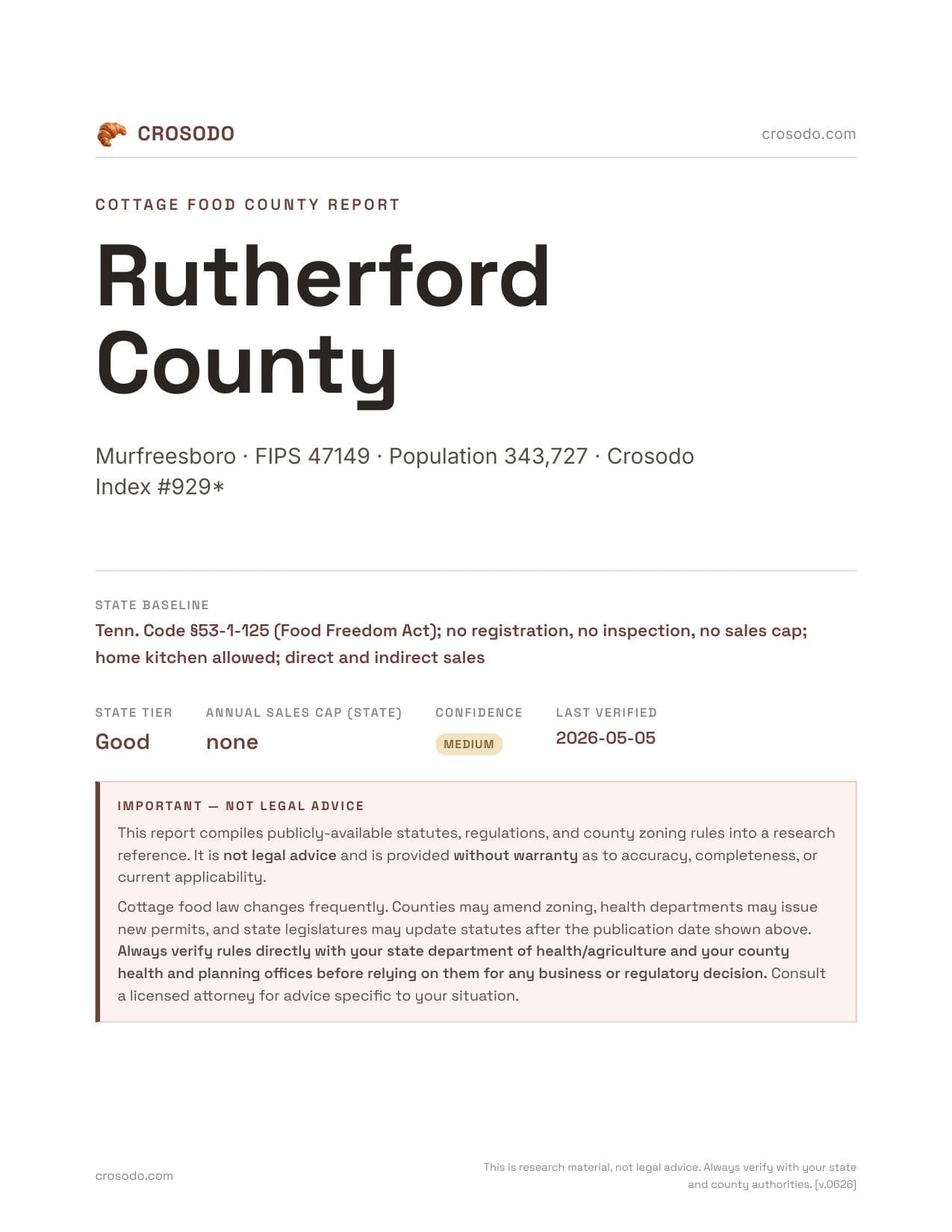 Cover of Rutherford County county cottage food report