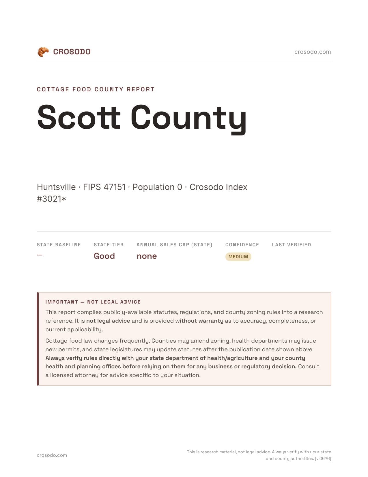 Cover of Scott County county cottage food report