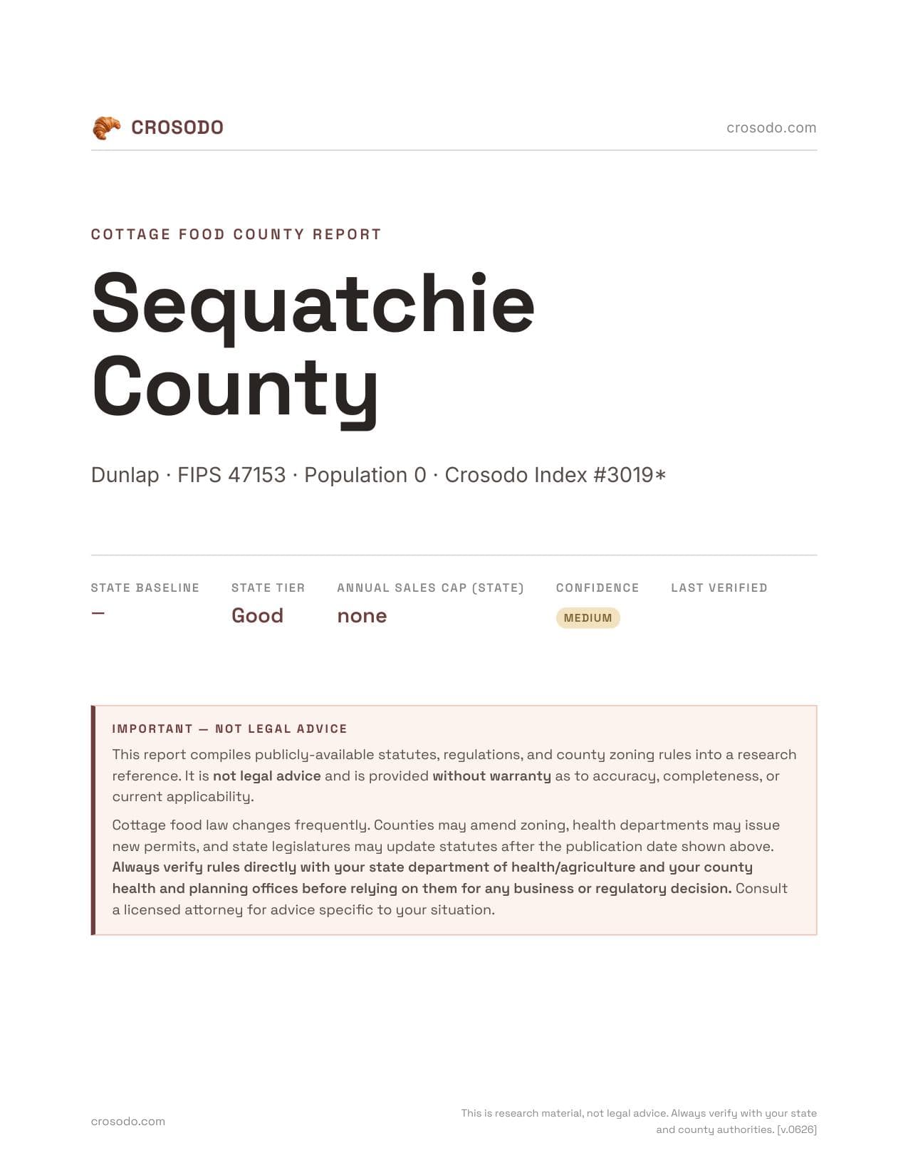 Cover of Sequatchie County county cottage food report