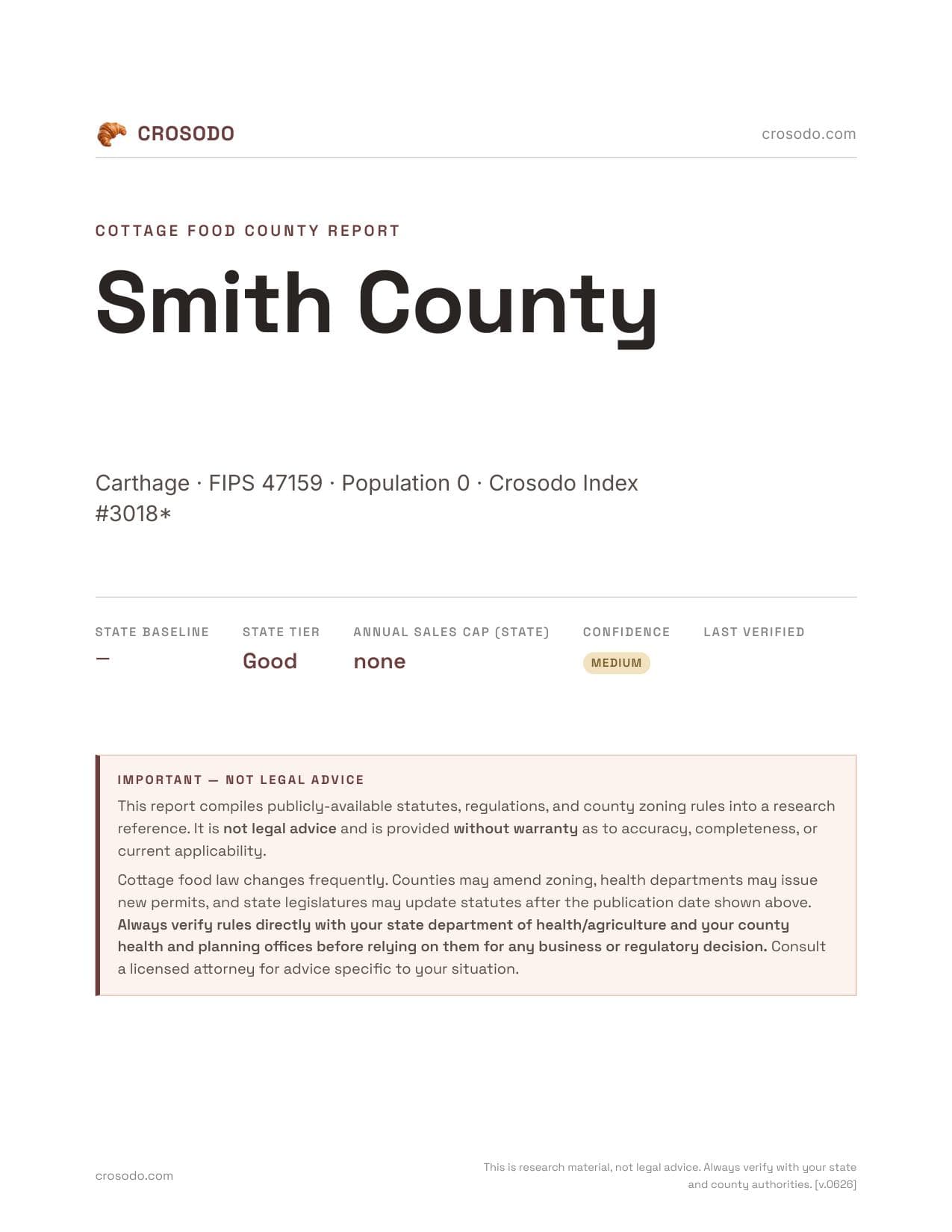 Cover of Smith County county cottage food report