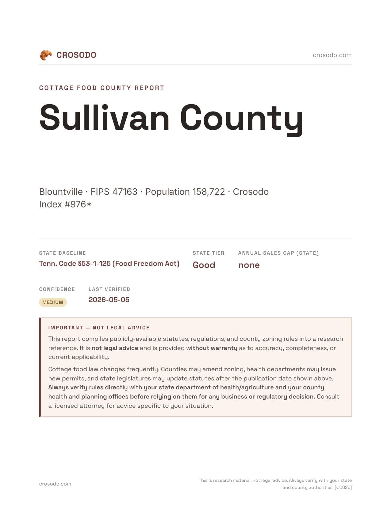 Cover of Sullivan County county cottage food report