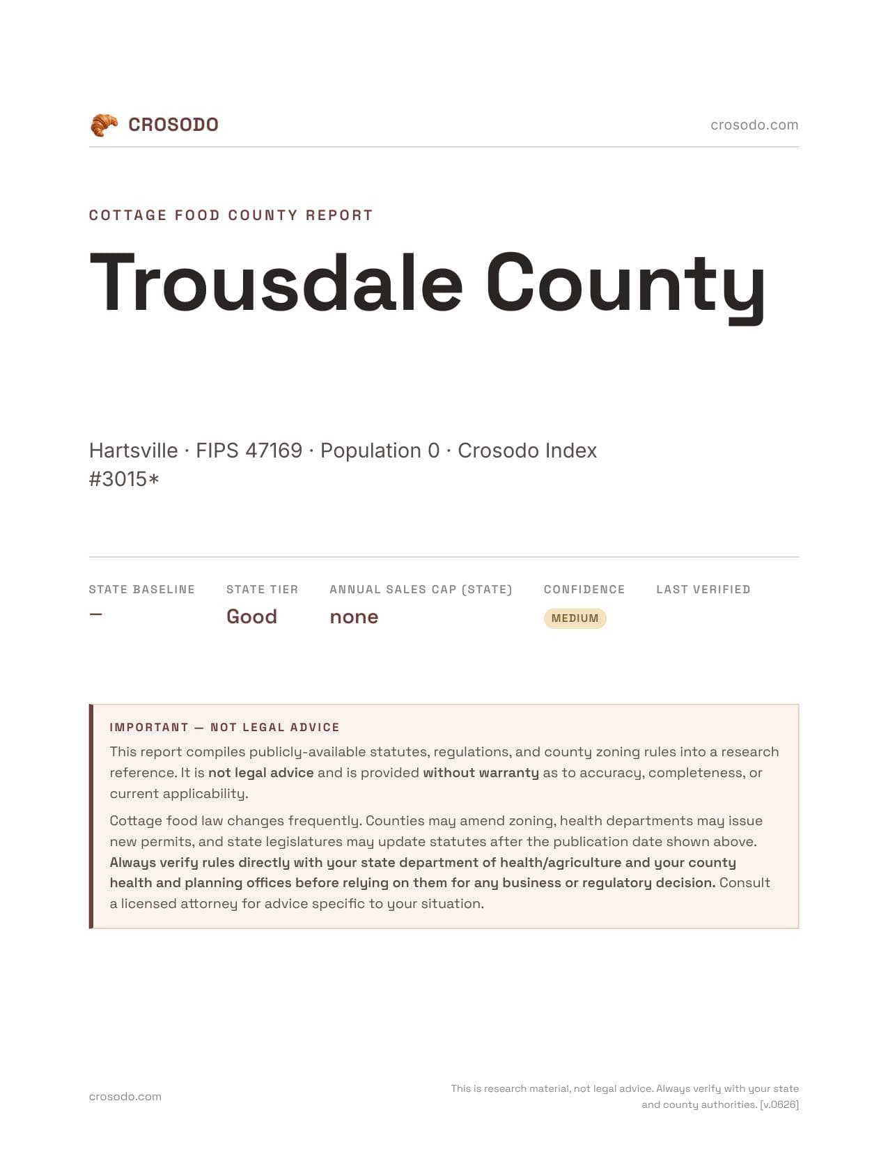 Cover of Trousdale County county cottage food report