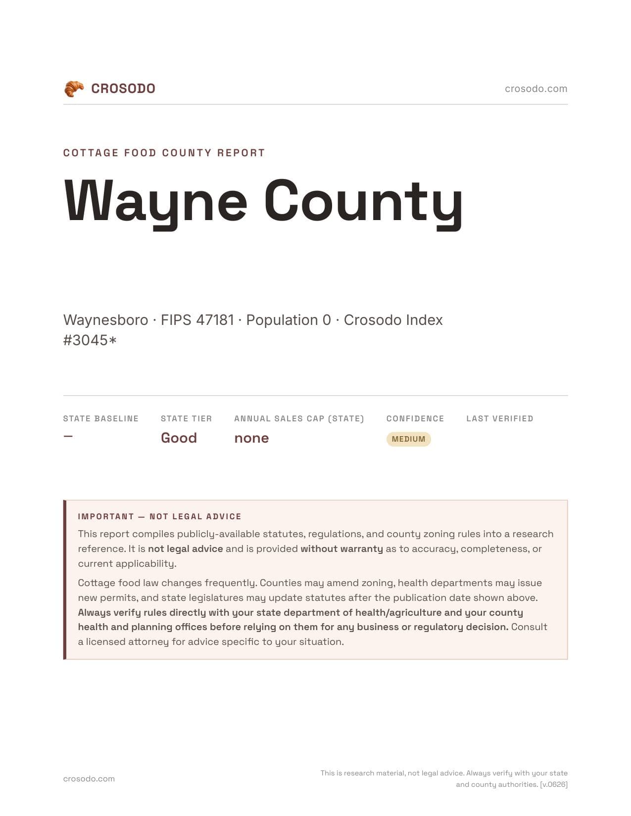 Cover of Wayne County county cottage food report