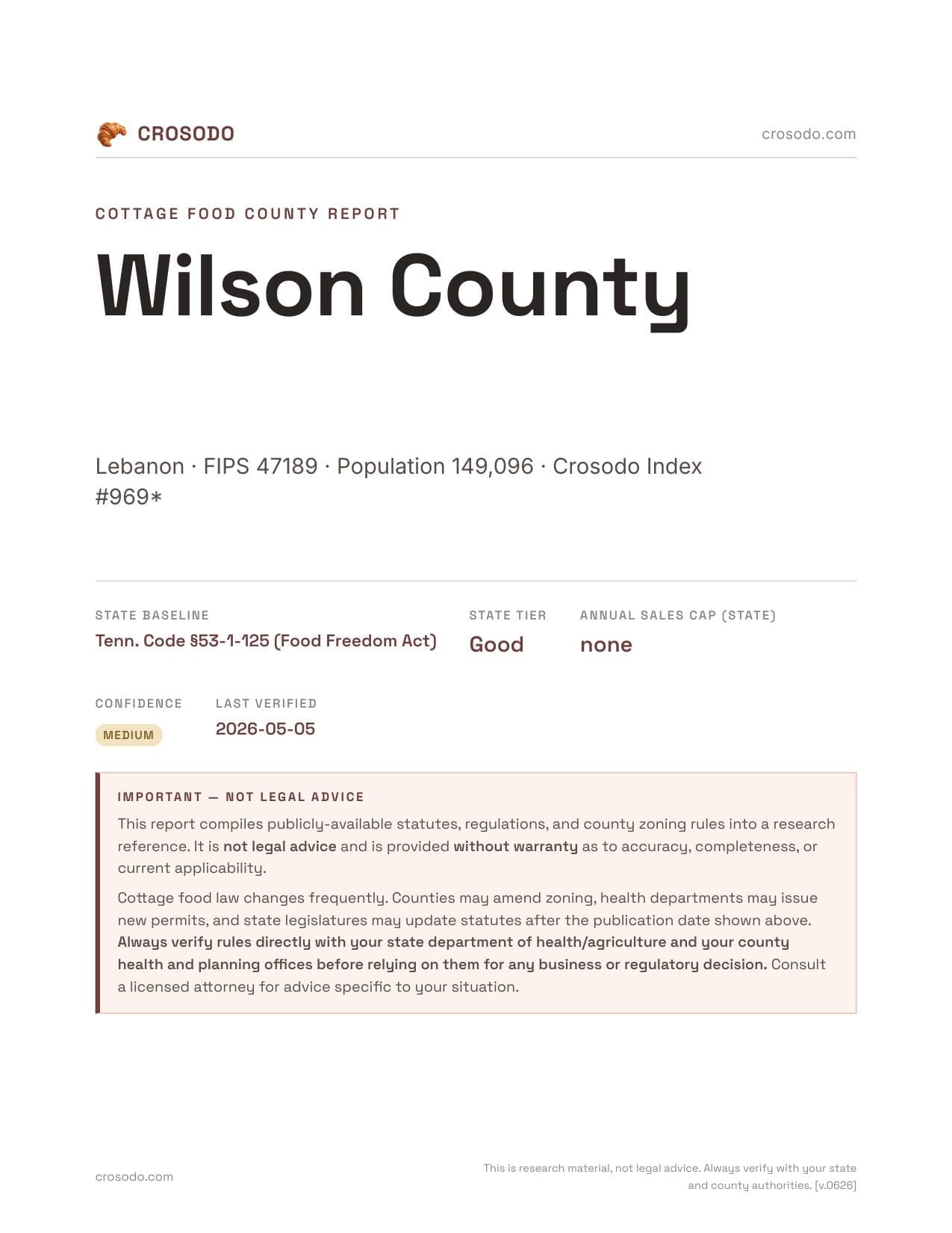 Cover of Wilson County county cottage food report