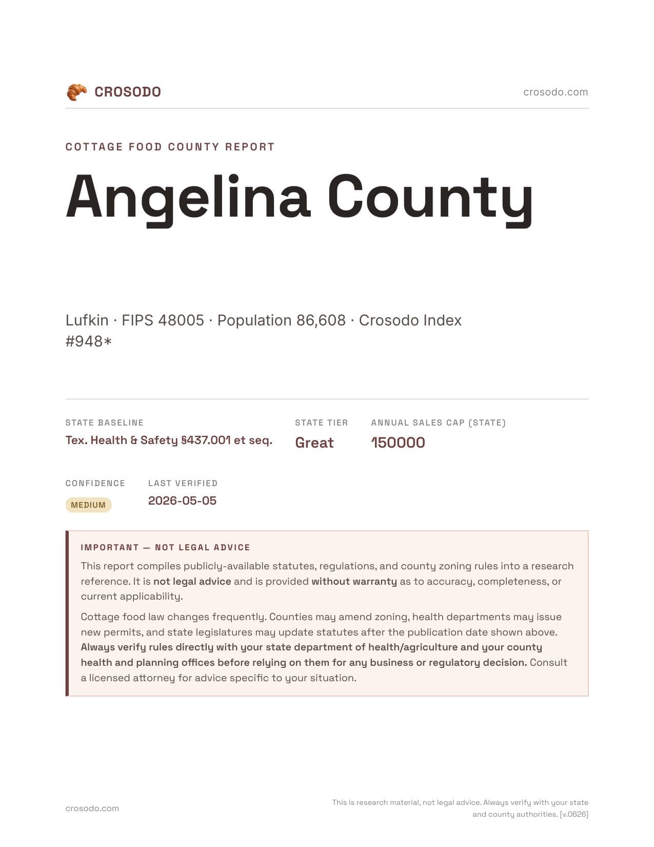 Cover of Angelina County county cottage food report