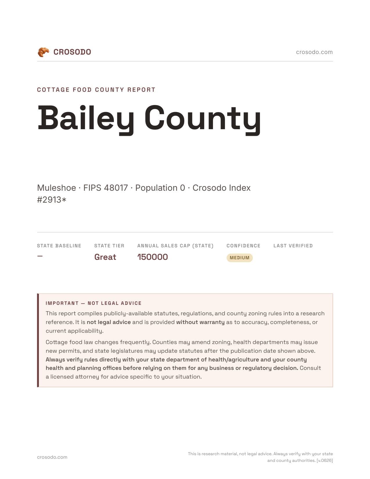 Cover of Bailey County county cottage food report