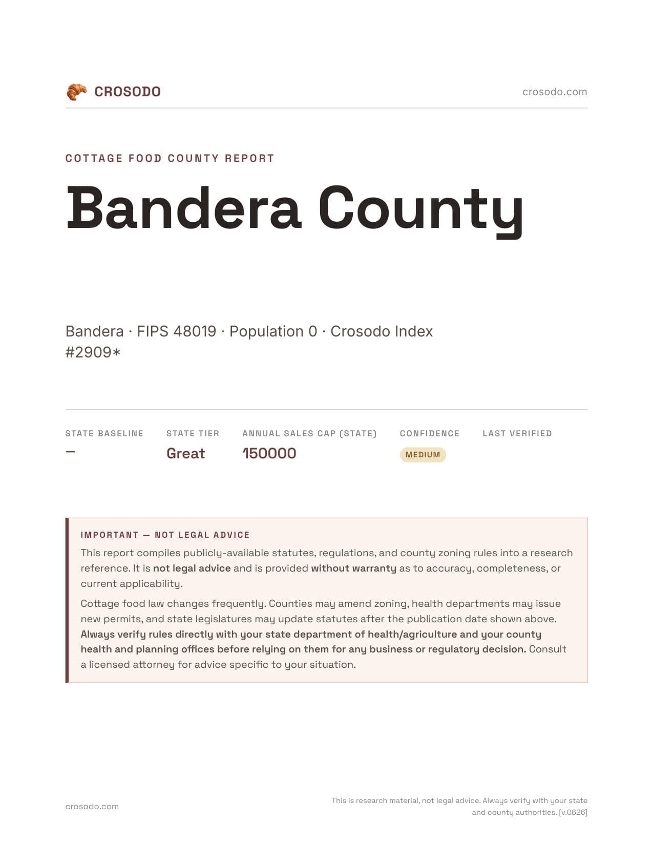 Cover of Bandera County county cottage food report