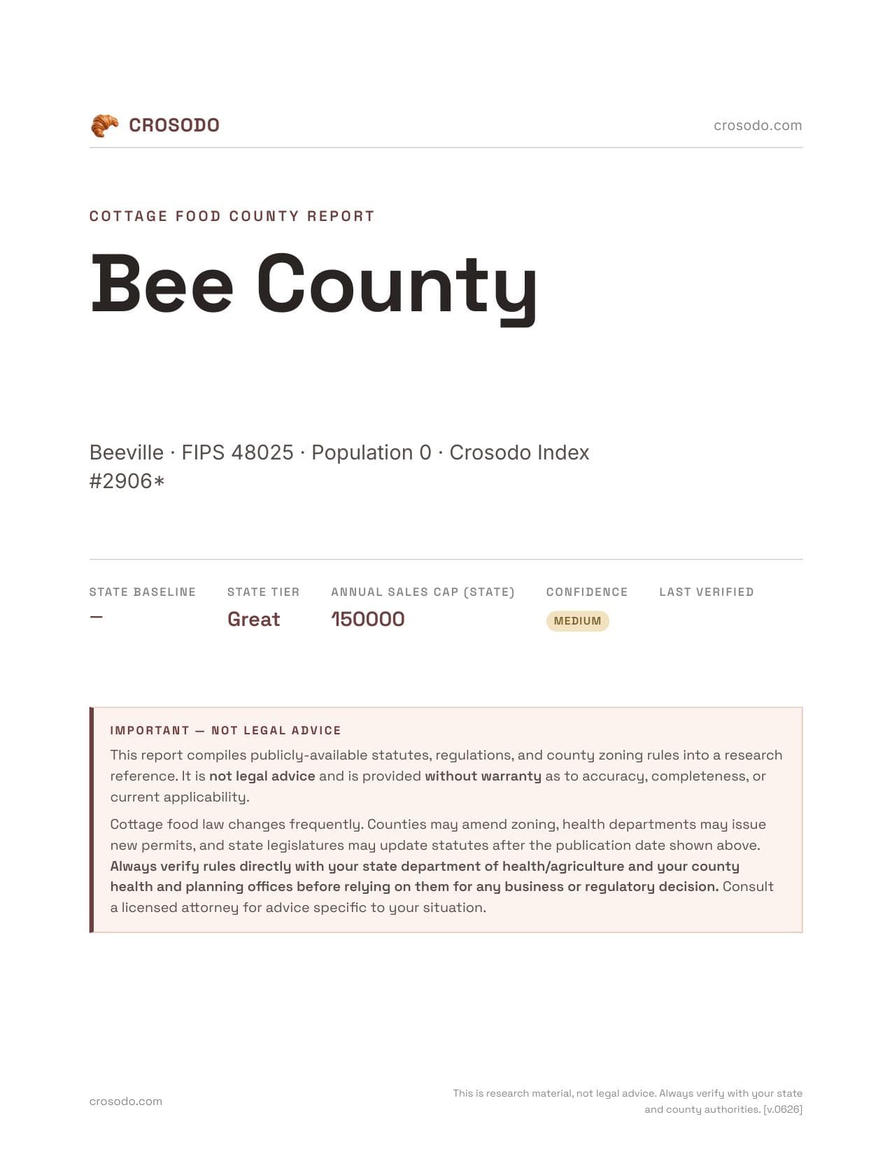 Cover of Bee County county cottage food report