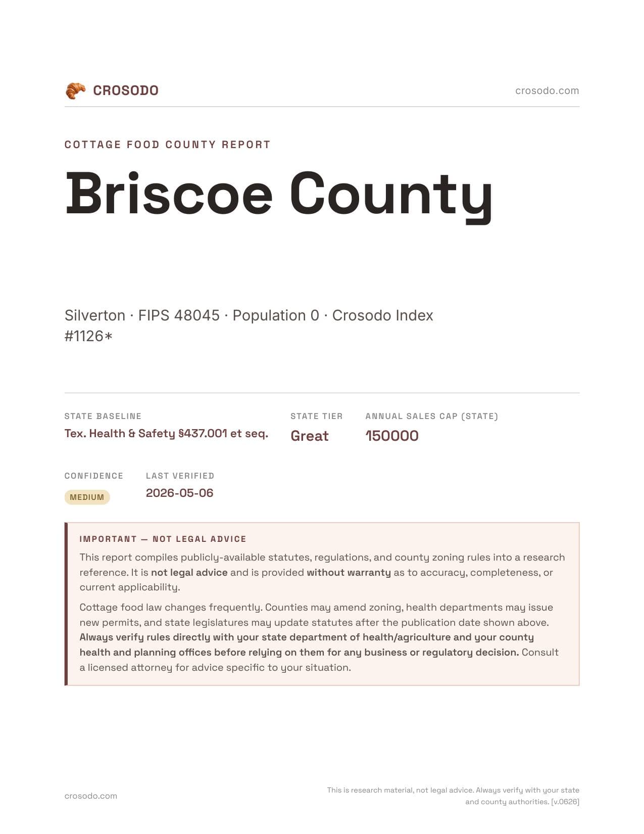 Cover of Briscoe County county cottage food report
