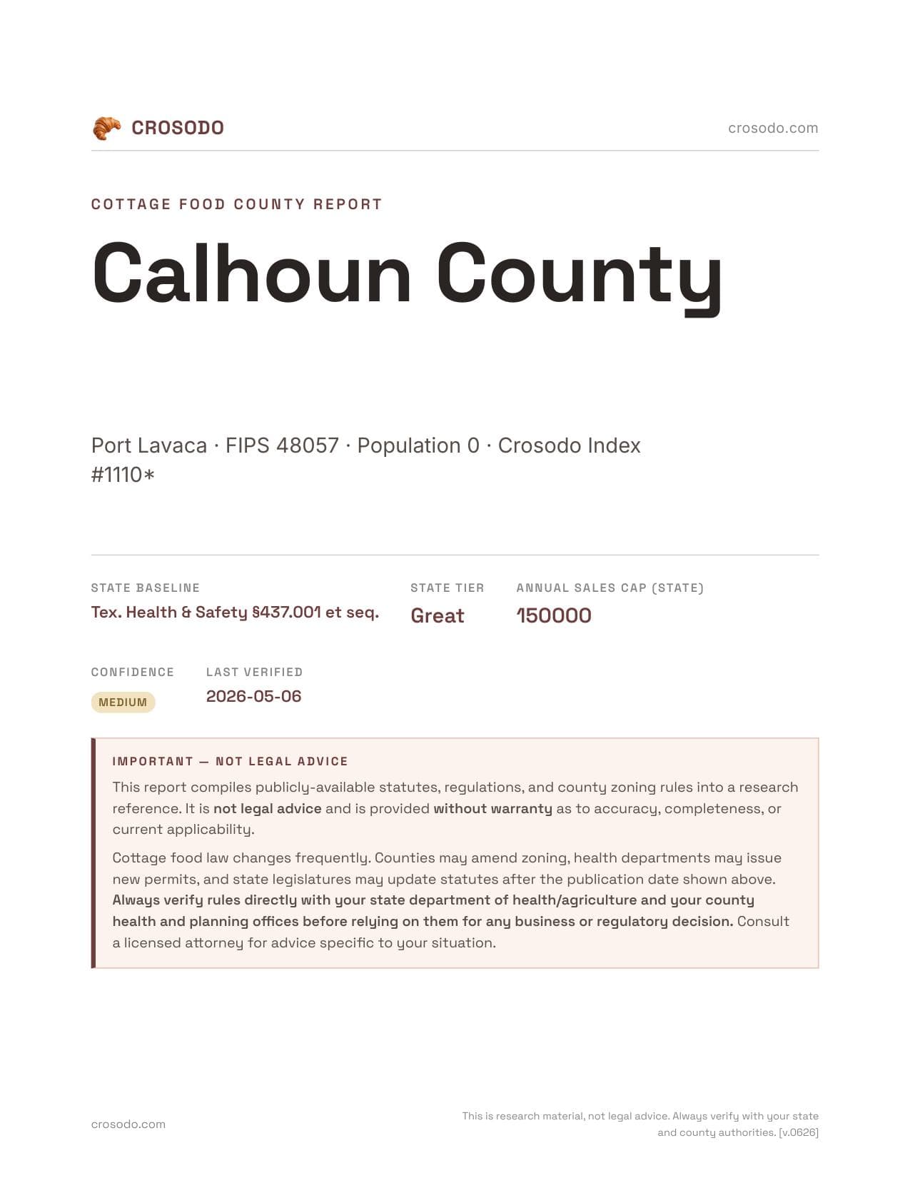 Cover of Calhoun County county cottage food report