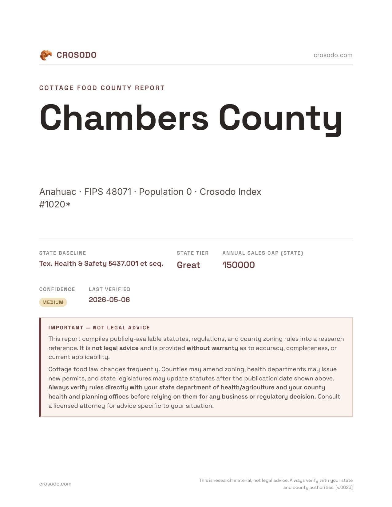 Cover of Chambers County county cottage food report