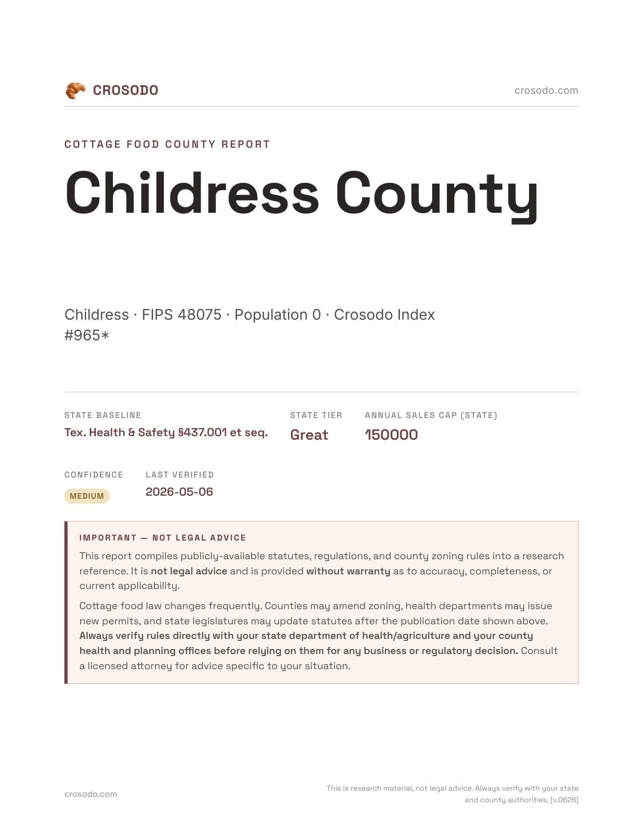 Cover of Childress County county cottage food report