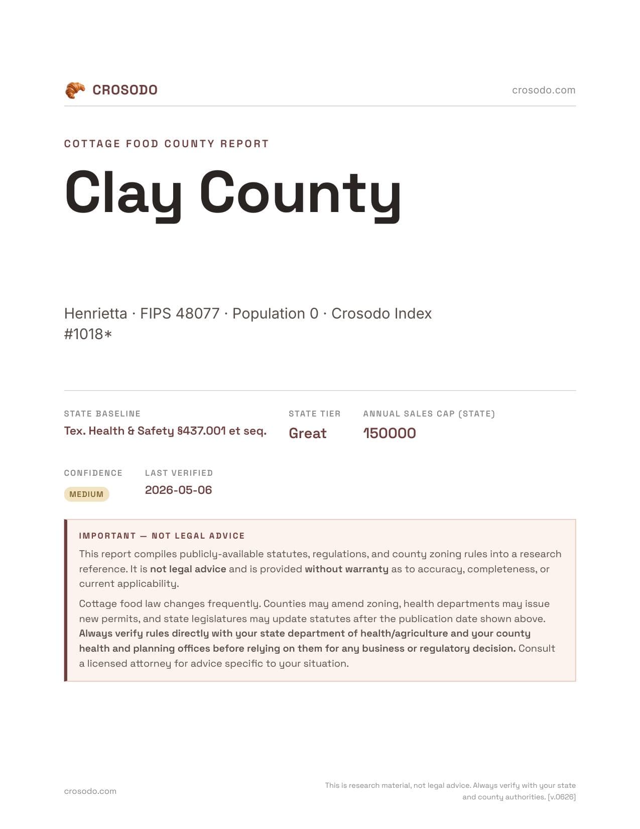 Cover of Clay County county cottage food report