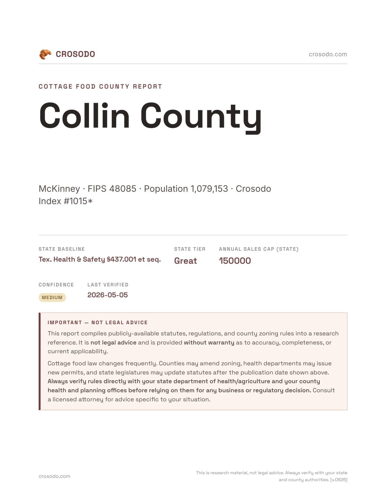 Cover of Collin County county cottage food report