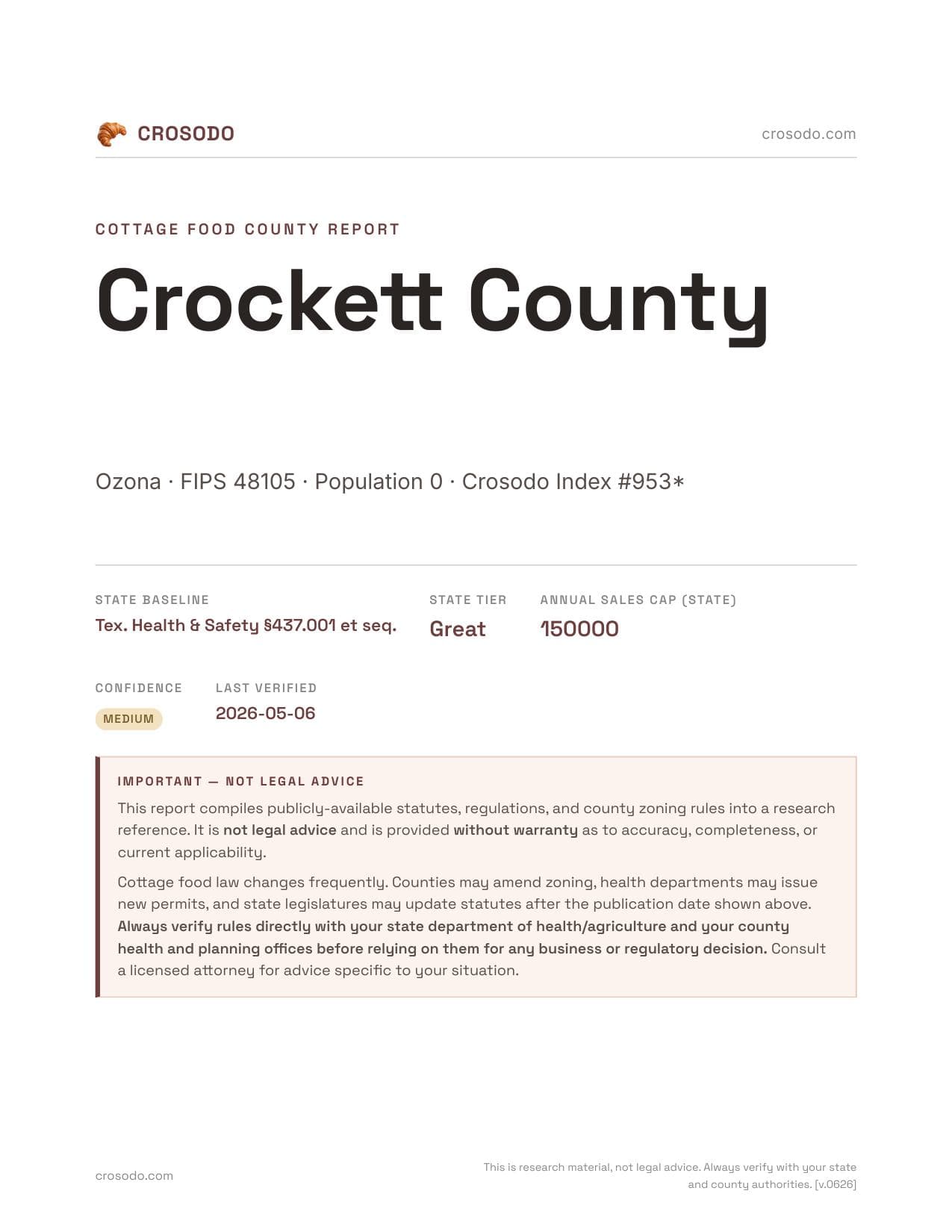 Cover of Crockett County county cottage food report