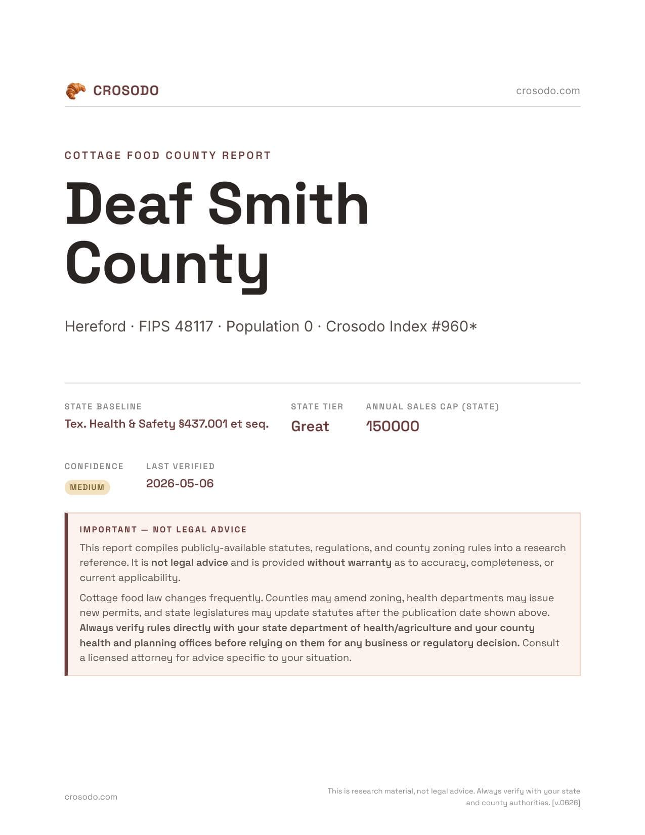 Cover of Deaf Smith County county cottage food report