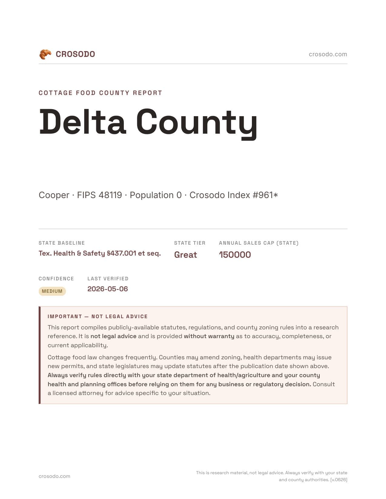 Cover of Delta County county cottage food report