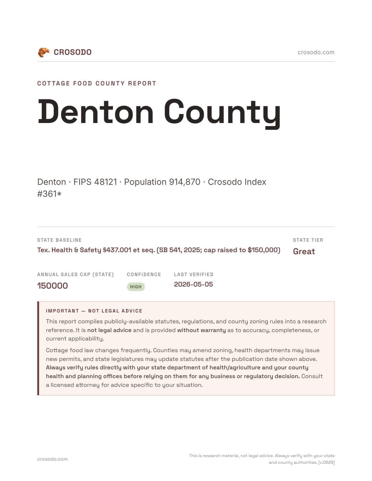 Cover of Denton County county cottage food report