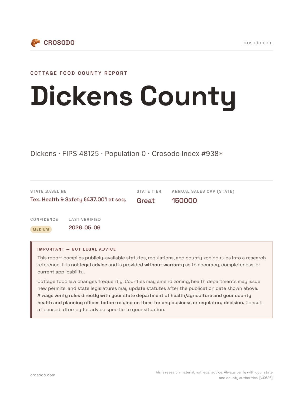 Cover of Dickens County county cottage food report