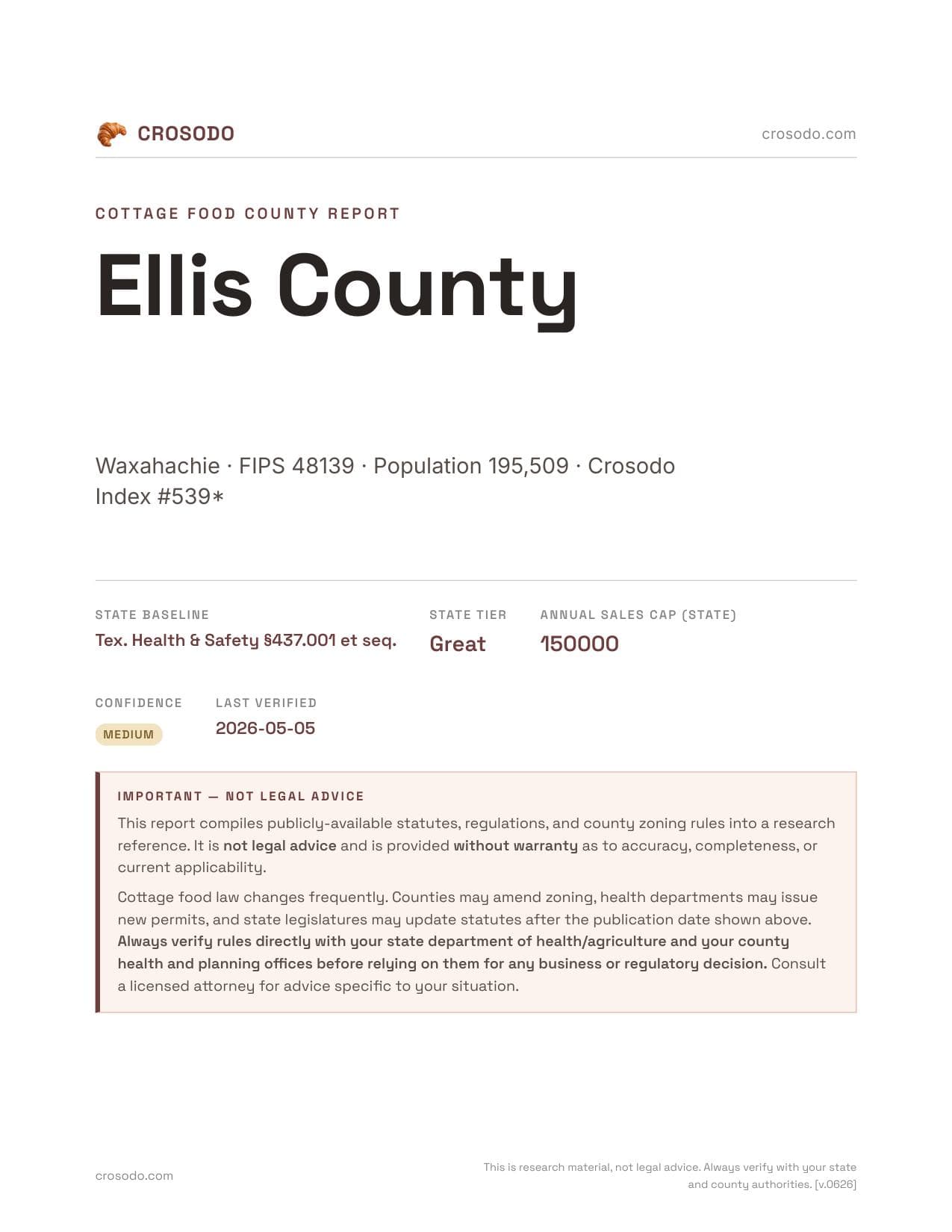 Cover of Ellis County county cottage food report