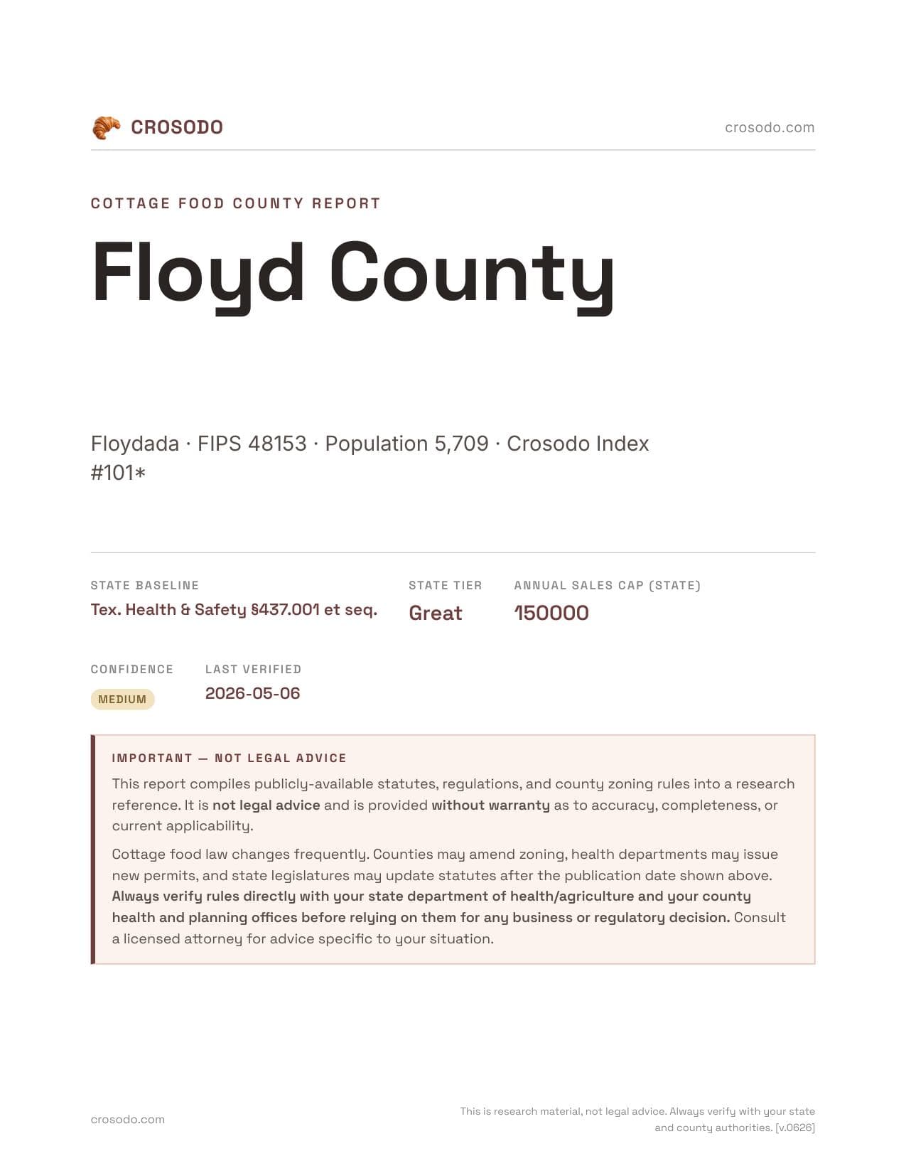 Cover of Floyd County county cottage food report