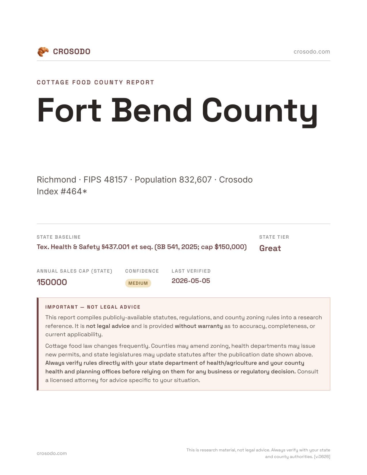 Cover of Fort Bend County county cottage food report