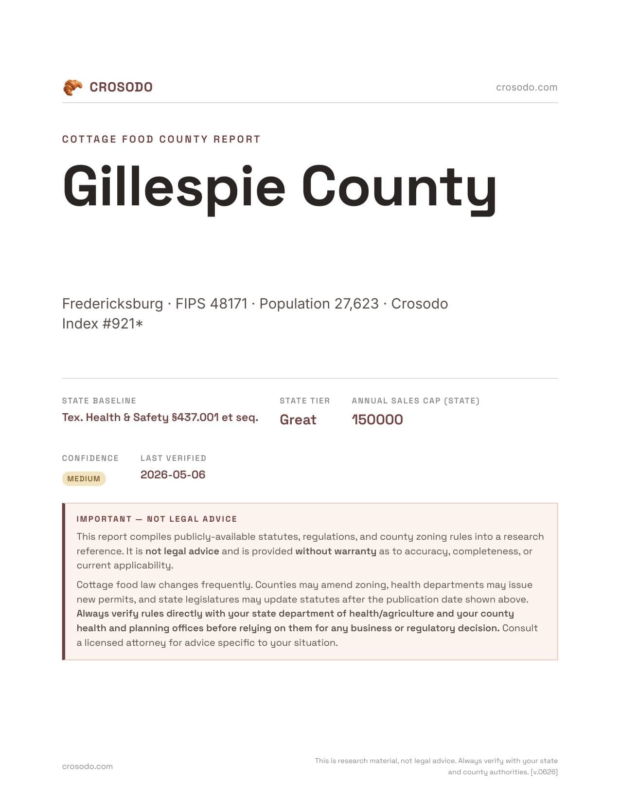 Cover of Gillespie County county cottage food report