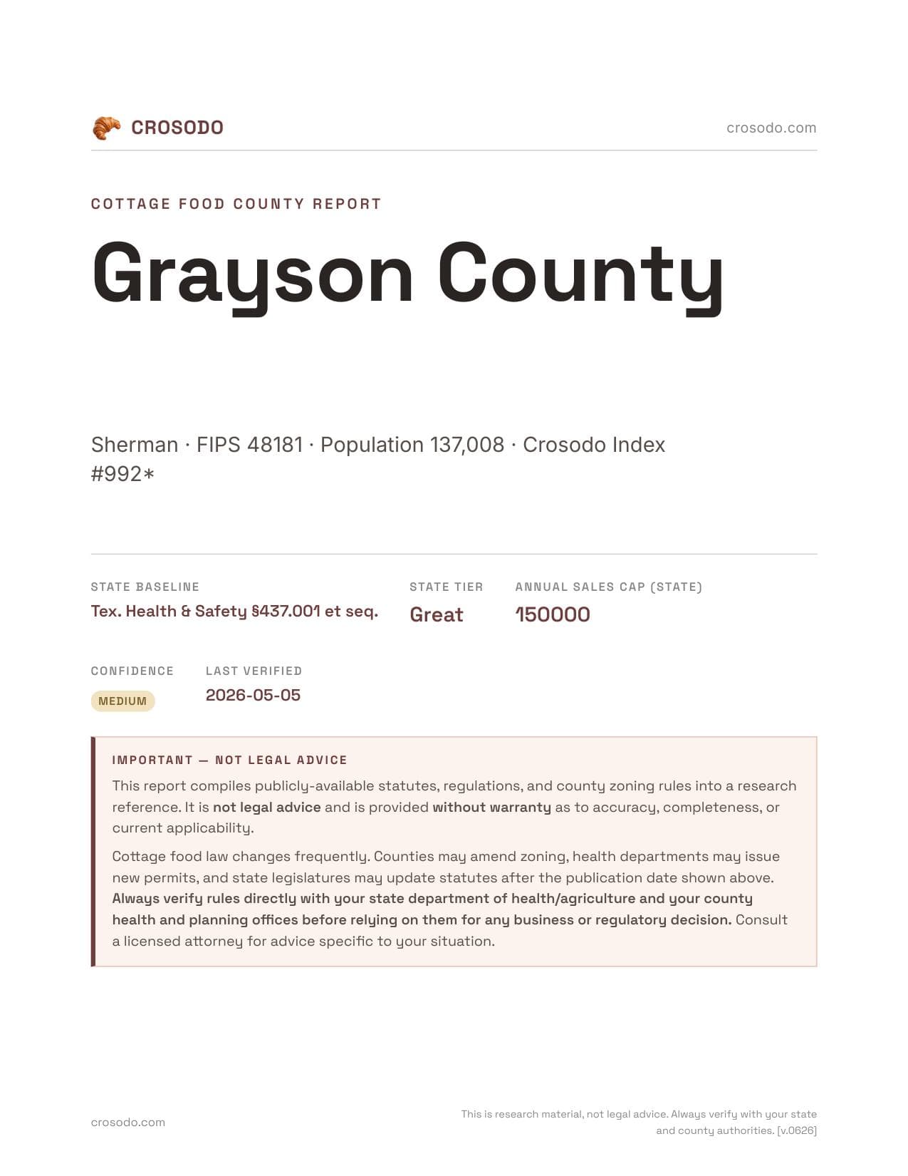 Cover of Grayson County county cottage food report