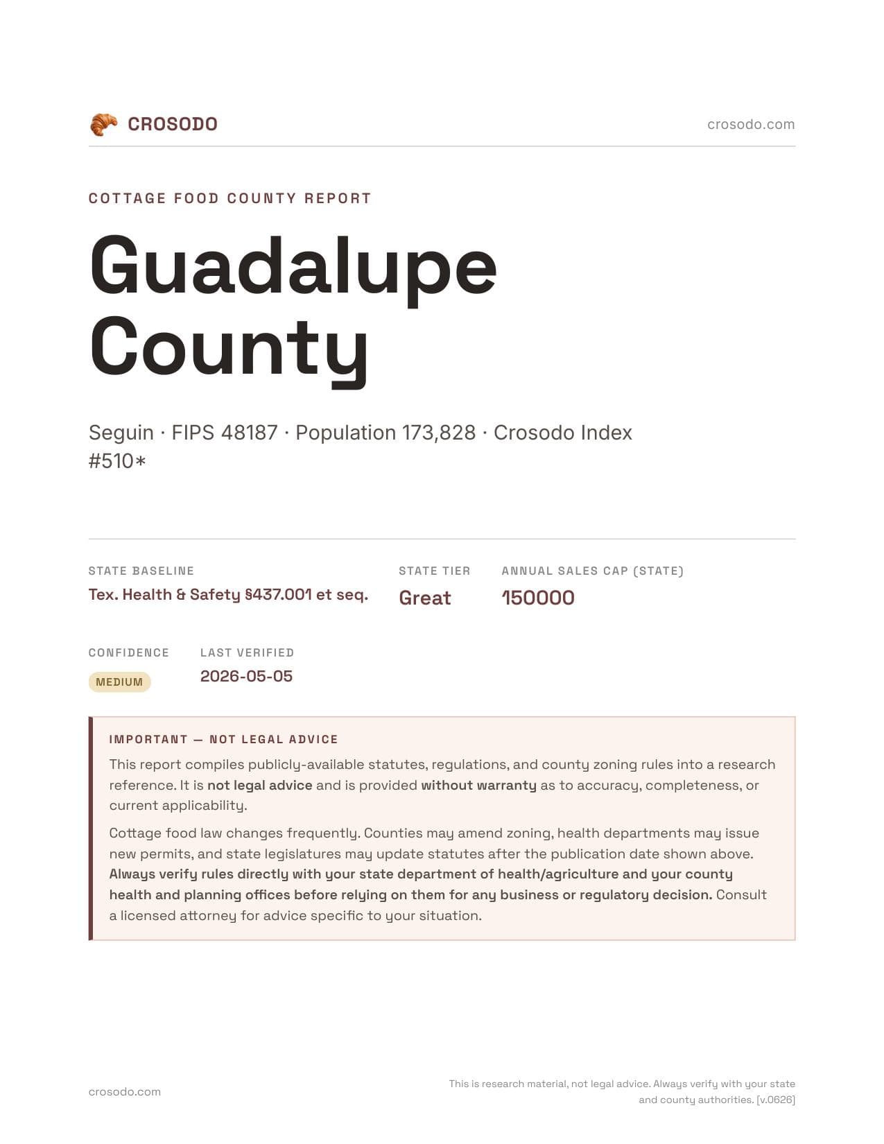 Cover of Guadalupe County county cottage food report