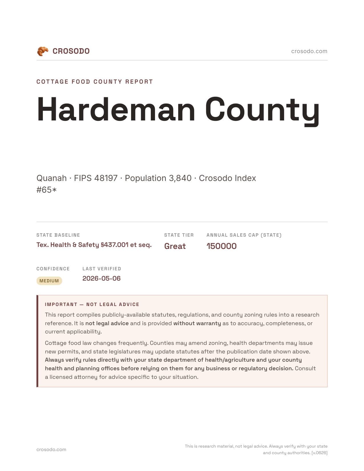 Cover of Hardeman County county cottage food report
