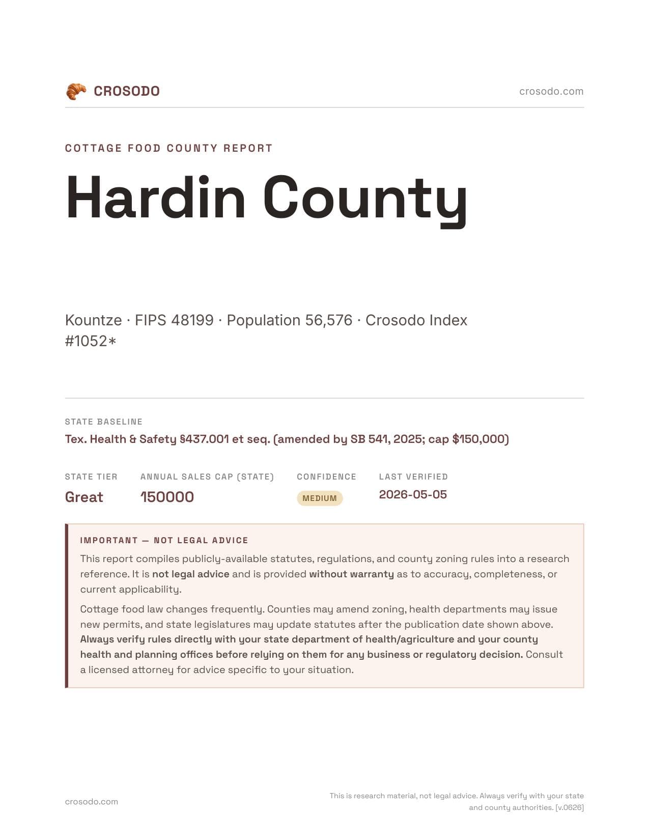 Cover of Hardin County county cottage food report