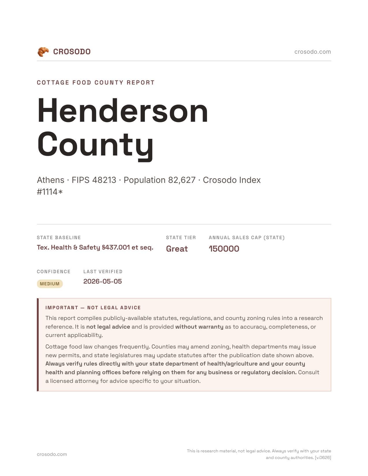 Cover of Henderson County county cottage food report