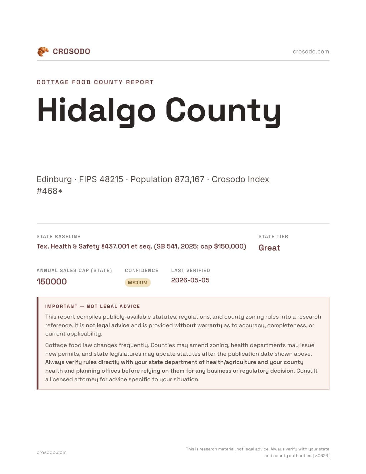 Cover of Hidalgo County county cottage food report