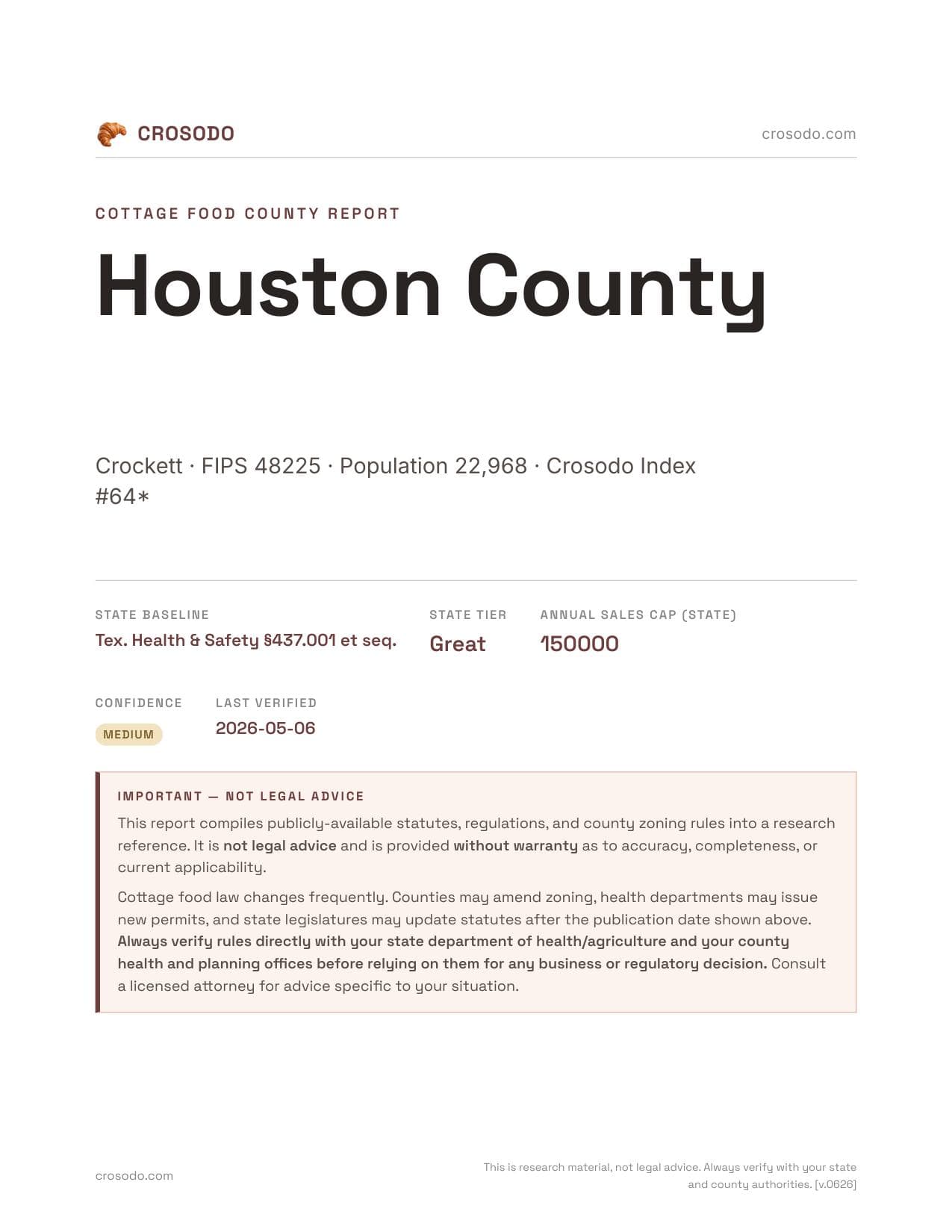 Cover of Houston County county cottage food report