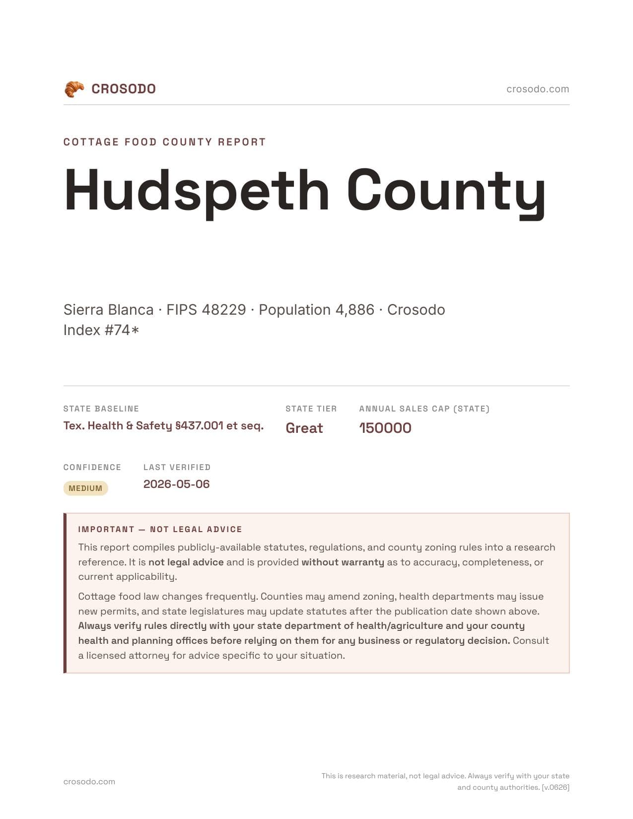 Cover of Hudspeth County county cottage food report