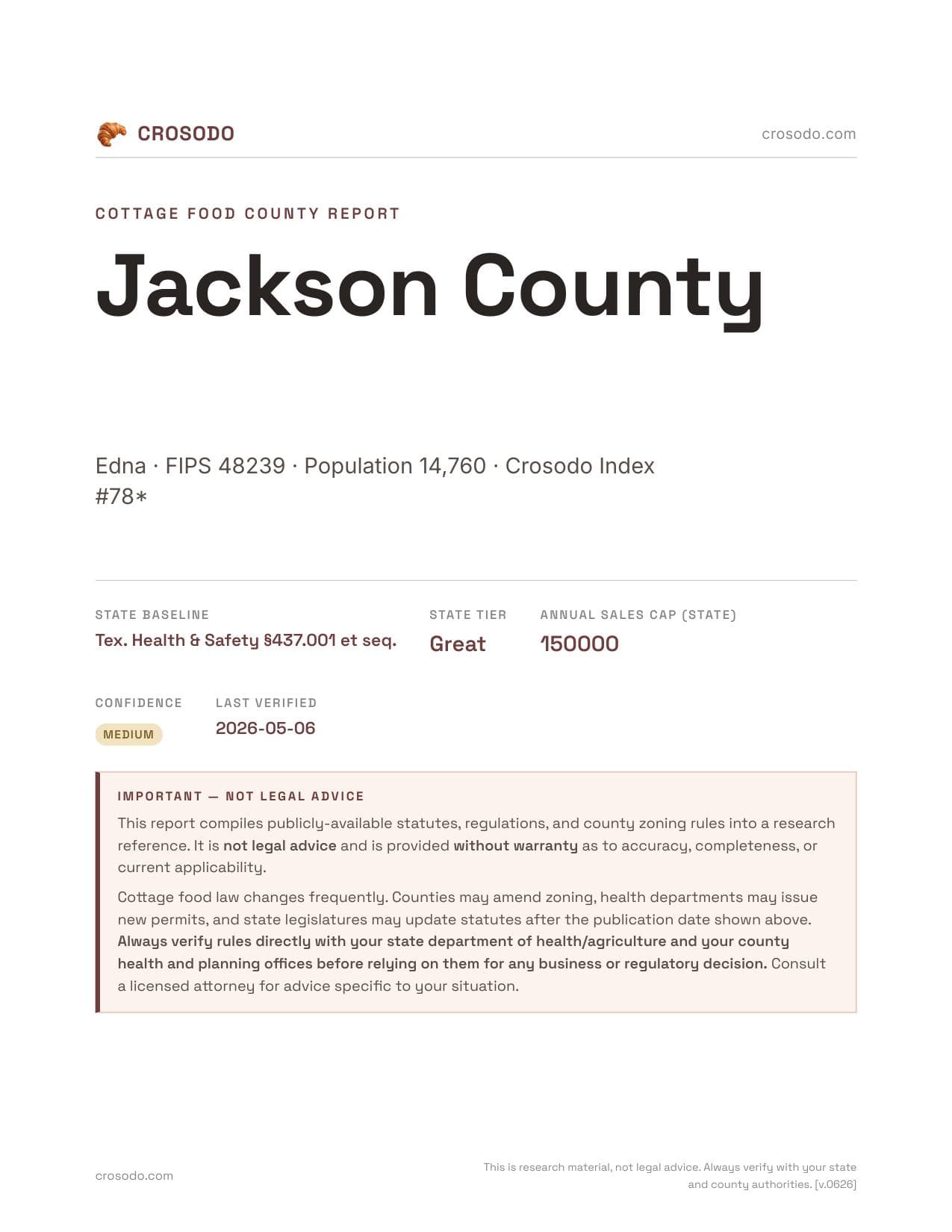 Cover of Jackson County county cottage food report