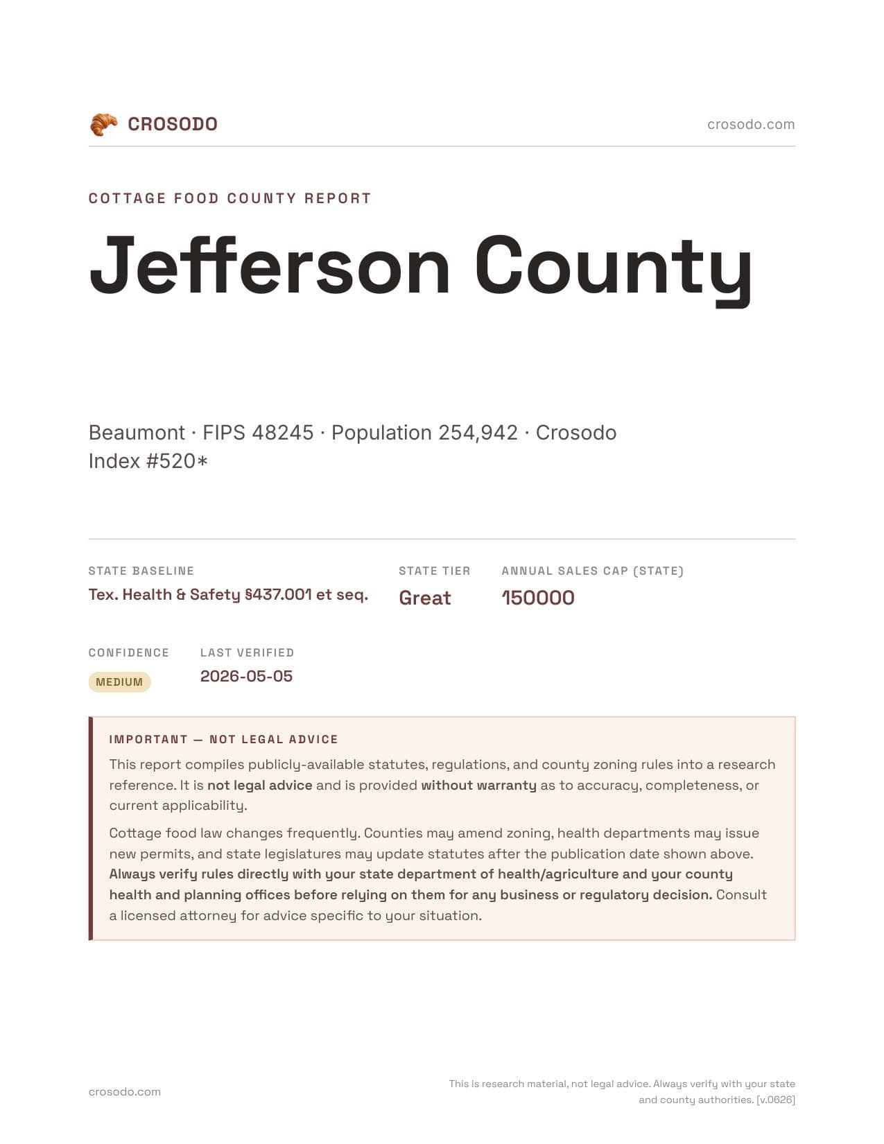 Cover of Jefferson County county cottage food report
