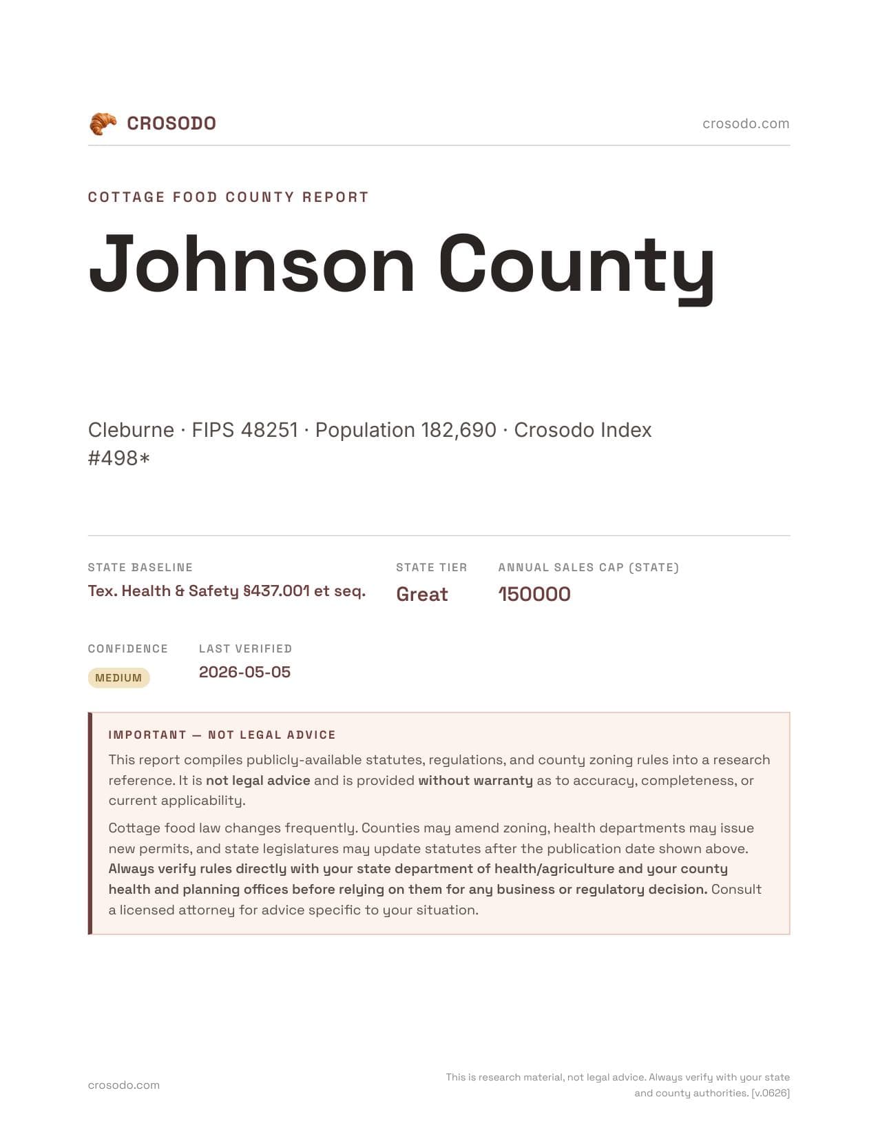 Cover of Johnson County county cottage food report