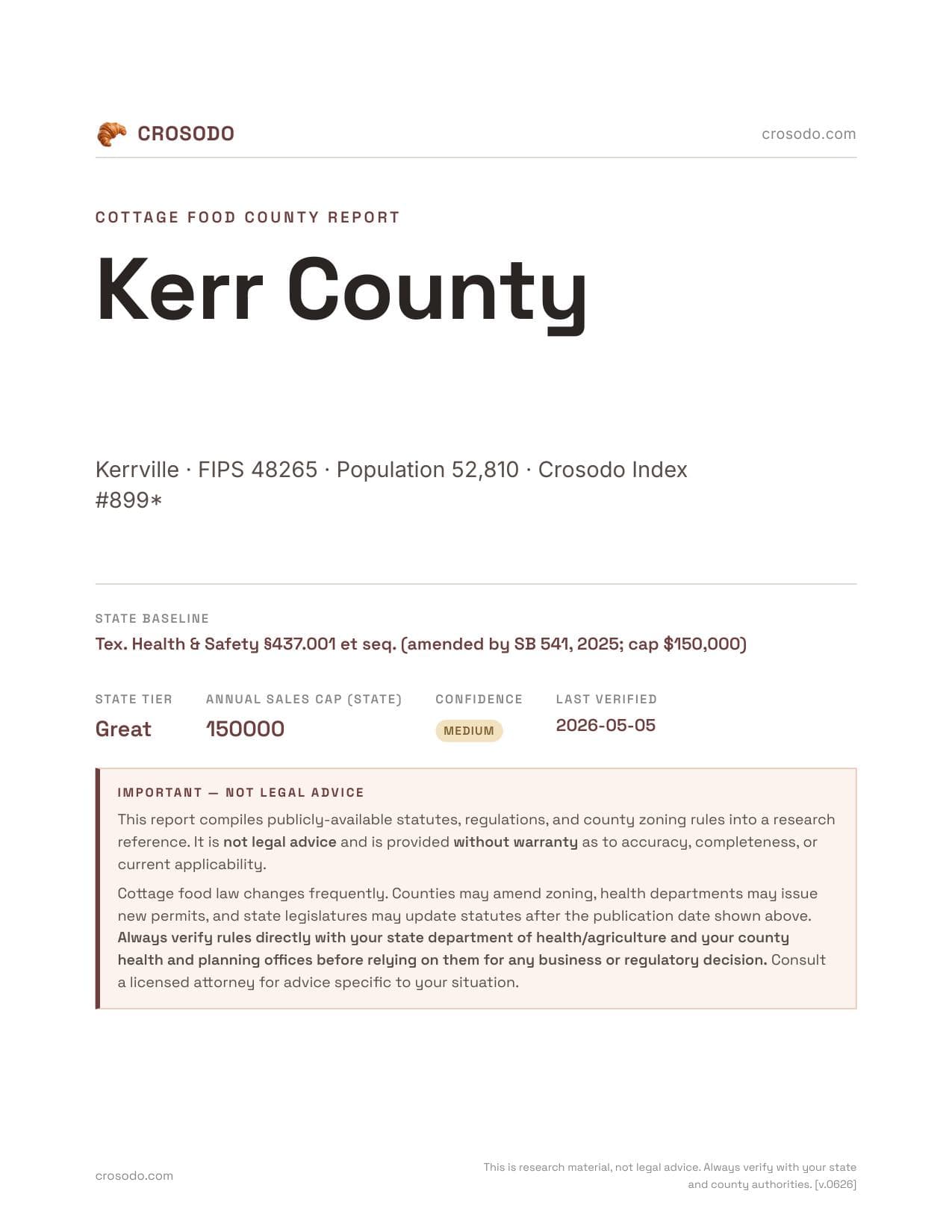 Cover of Kerr County county cottage food report