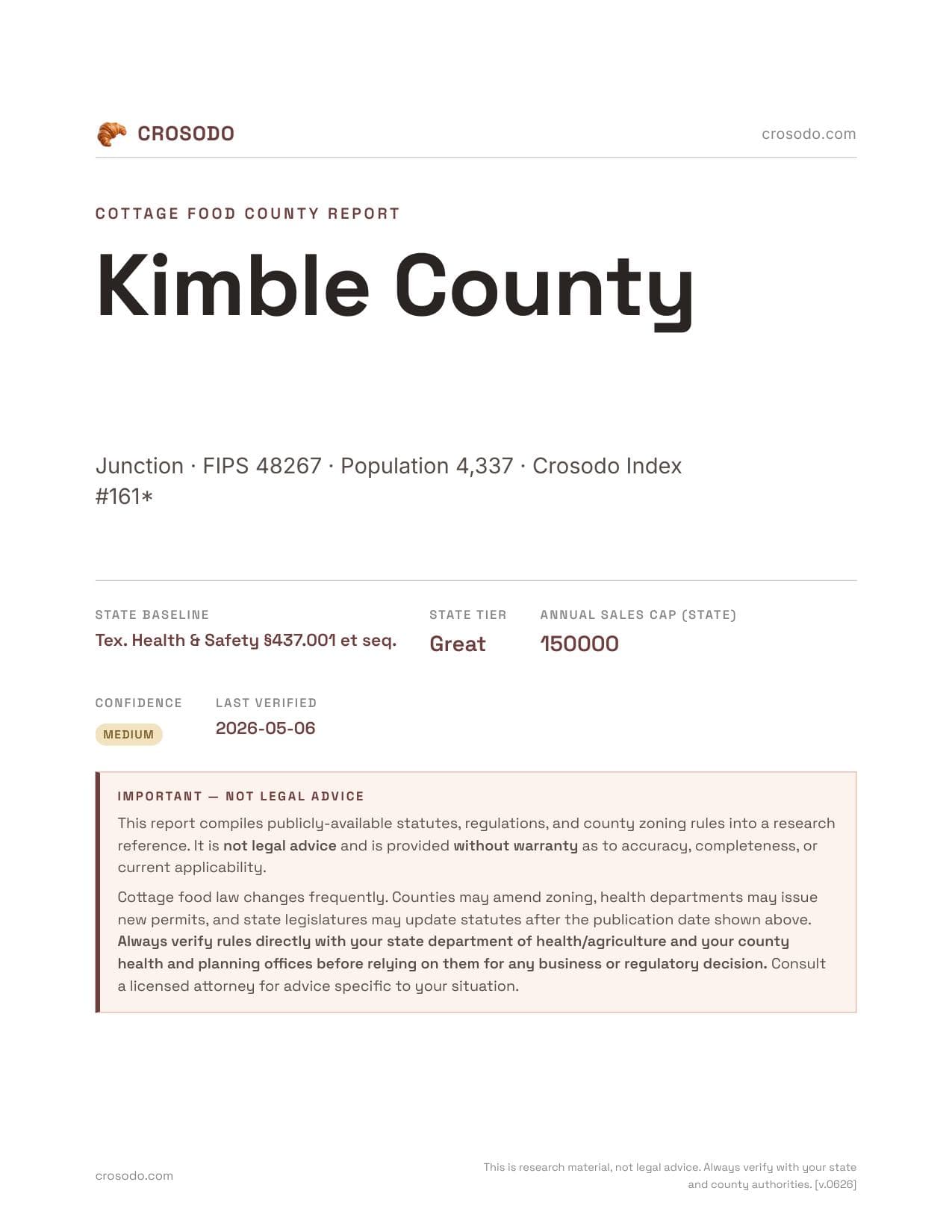 Cover of Kimble County county cottage food report