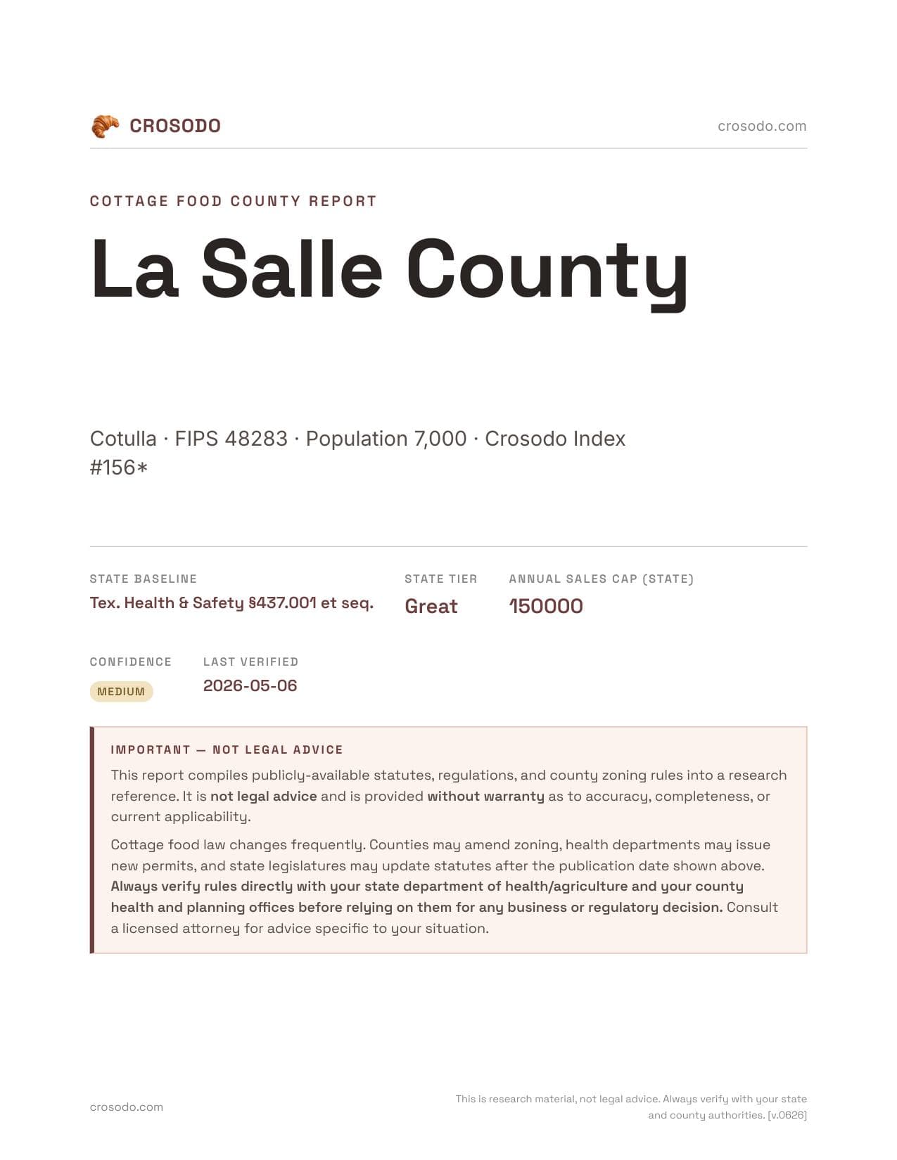 Cover of La Salle County county cottage food report