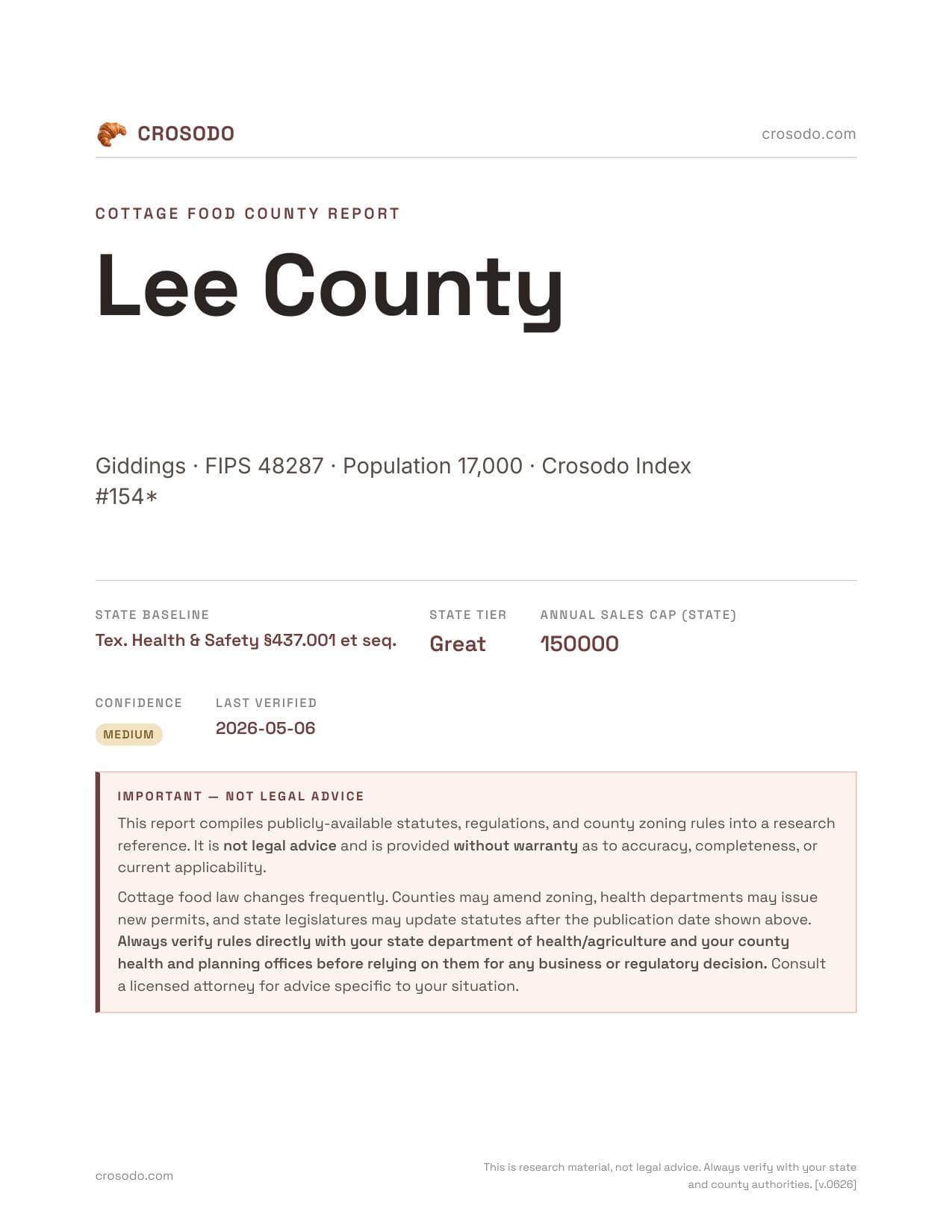 Cover of Lee County county cottage food report