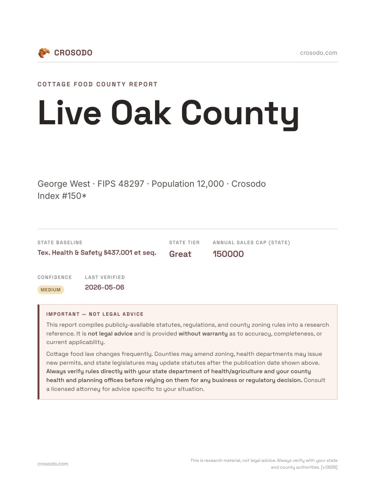 Cover of Live Oak County county cottage food report
