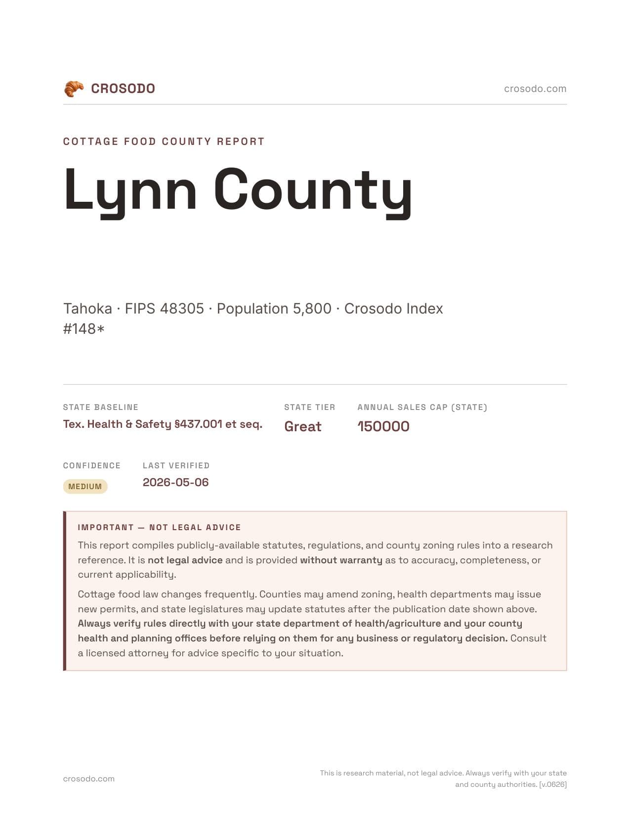 Cover of Lynn County county cottage food report