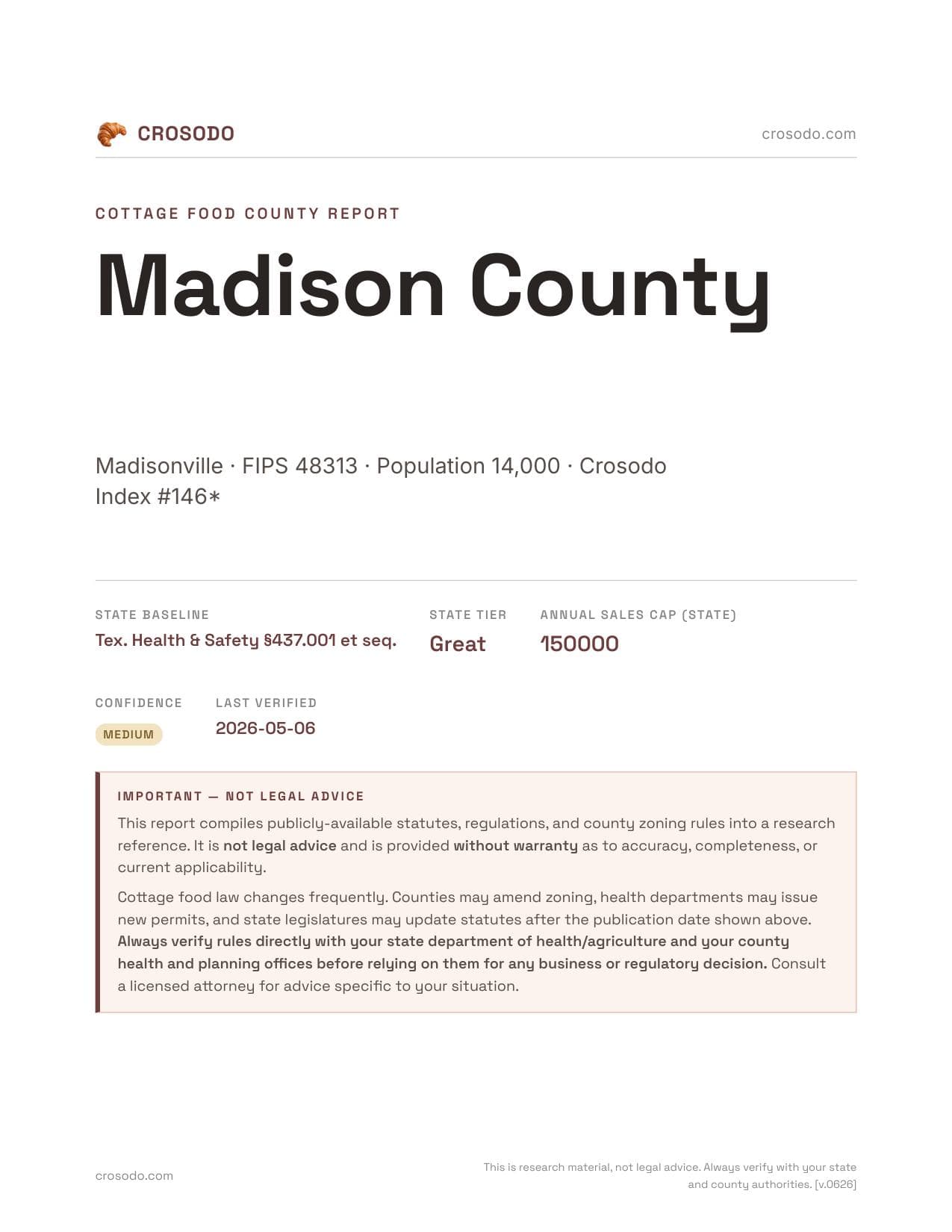 Cover of Madison County county cottage food report