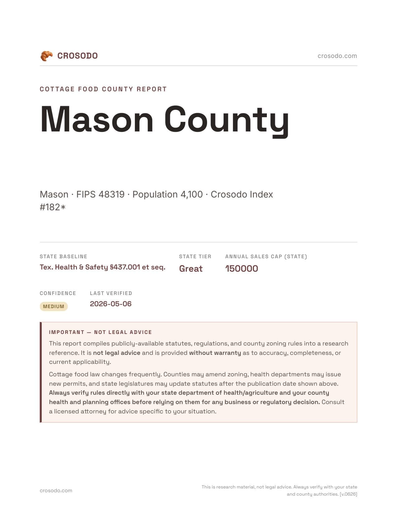 Cover of Mason County county cottage food report