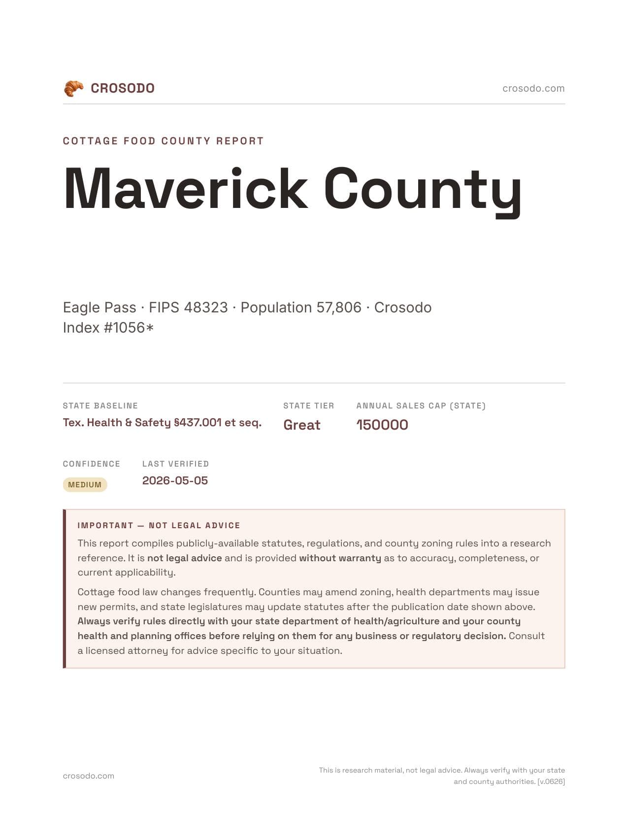 Cover of Maverick County county cottage food report