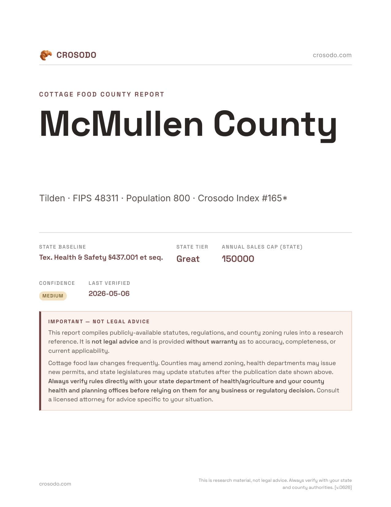 Cover of McMullen County county cottage food report