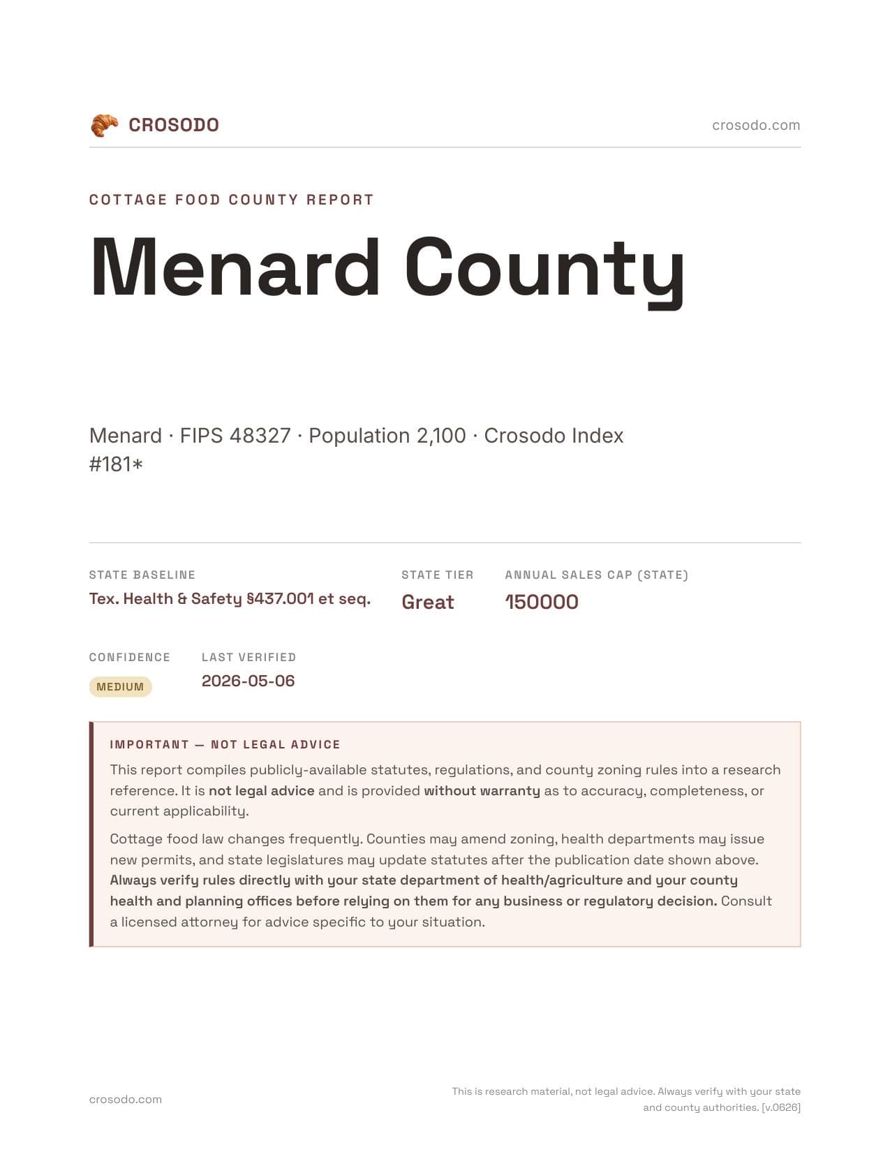 Cover of Menard County county cottage food report