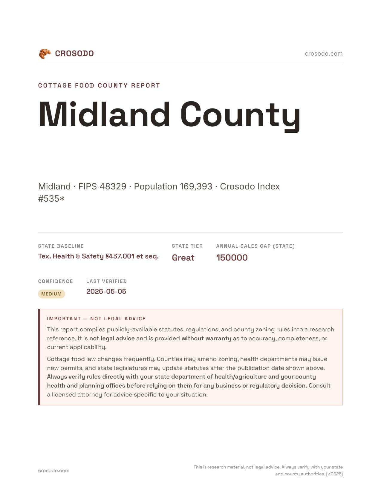 Cover of Midland County county cottage food report